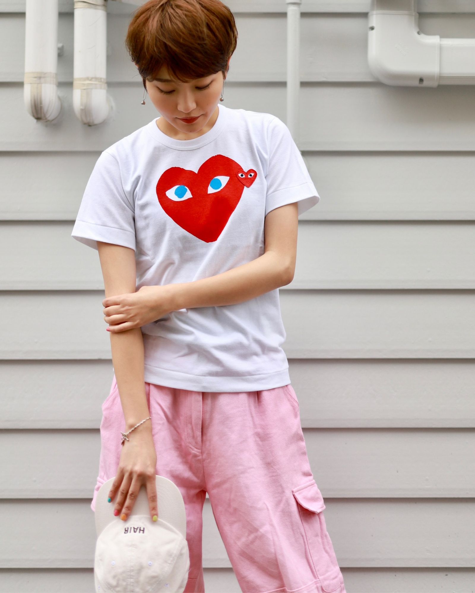 PLAY COMME des GARCONS REDハート With Blue Eyes Tシャツstyle