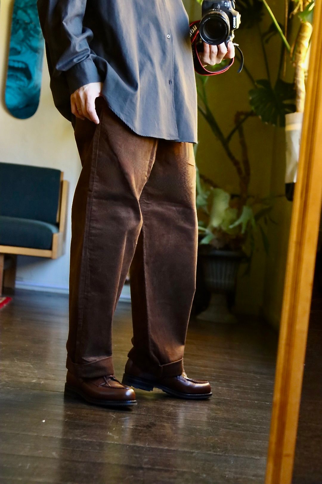 Graphpaper Cotton Cashmere L/S Oversized Regular Collar Shirt"GRAY"スタイル