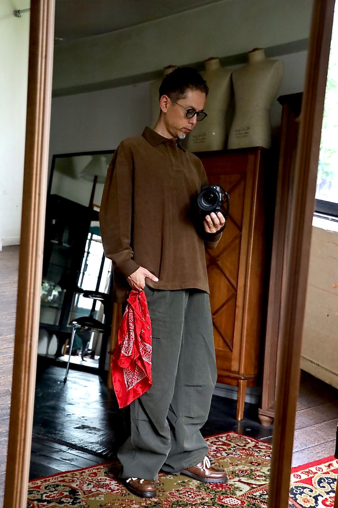 Graphpaper Pique Velour Jersey L/S Polo"BROWN"スタイル