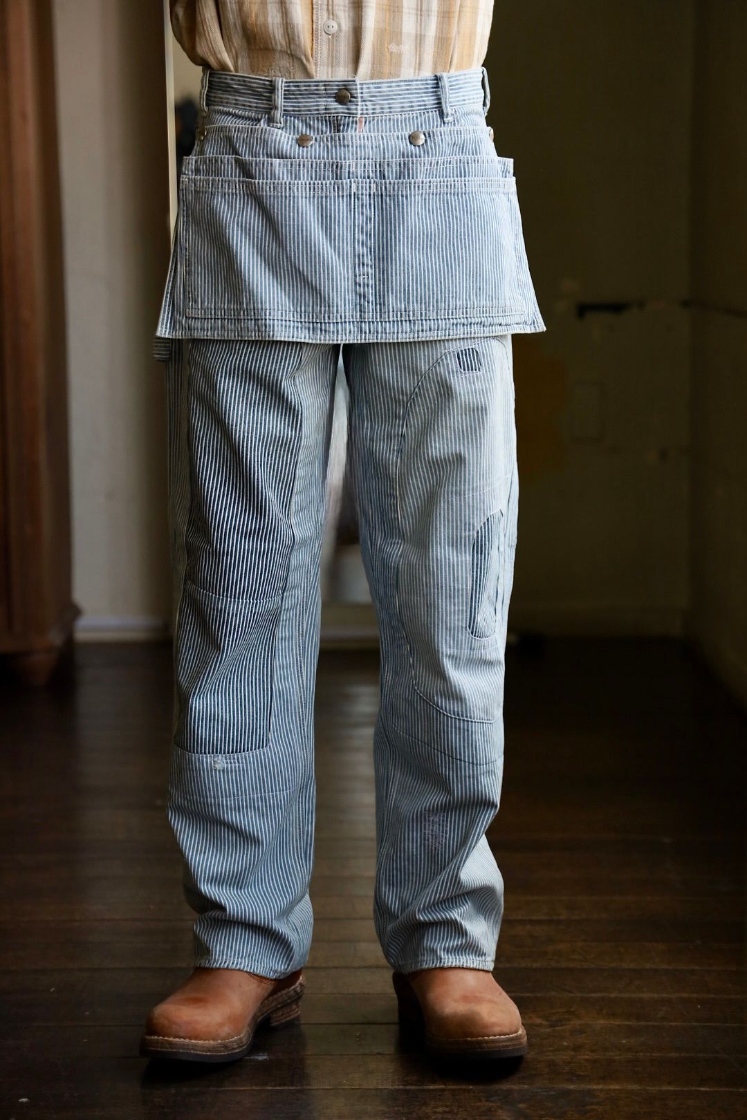 BOW WOW バウワウ HICKORY PAINTER PANTS with SEPARATE APRON(BW251-HPPA)HICKORY STRIPE AGING