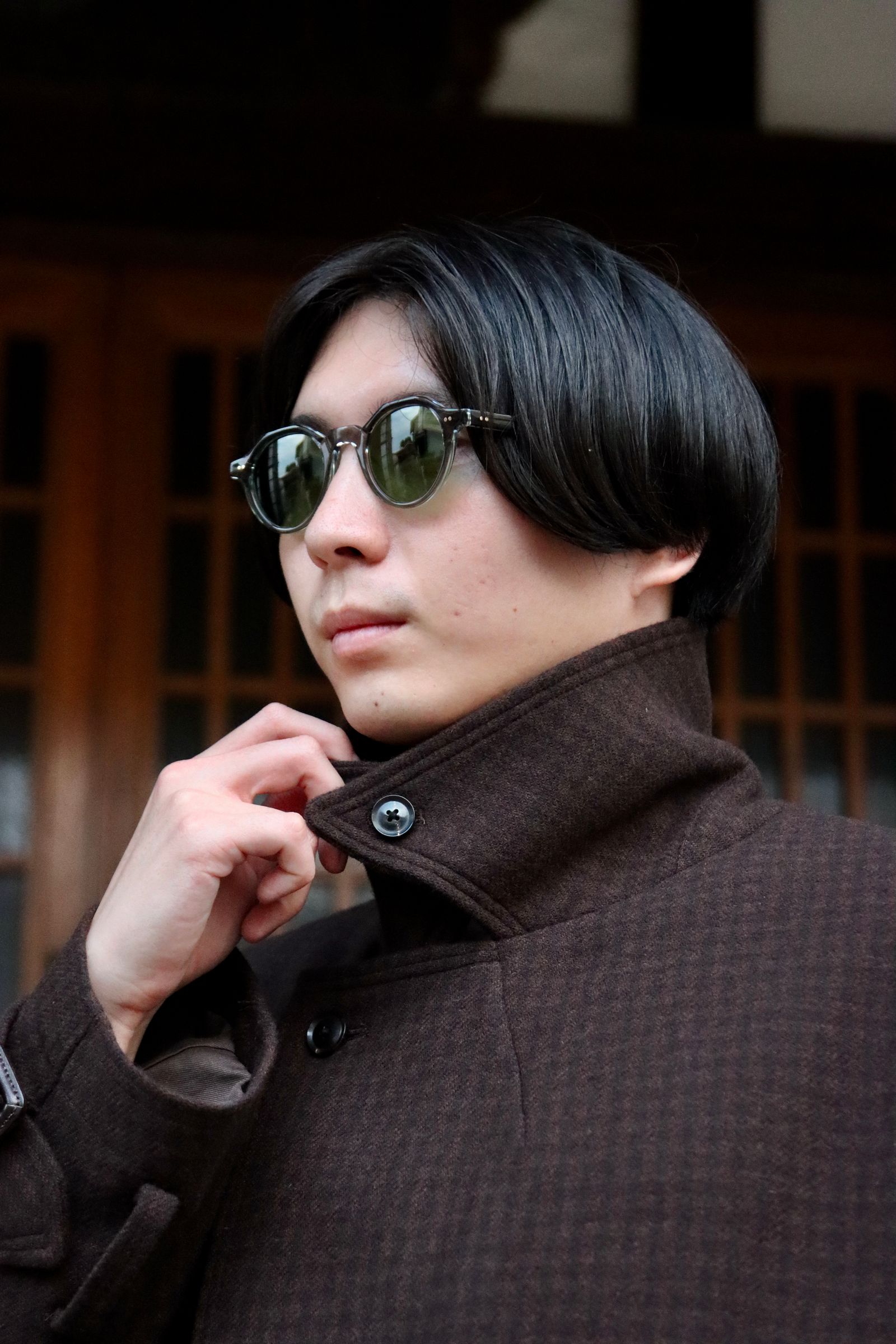 YOKE DOUBLE BREAST OVERCOAT"BROWN style"