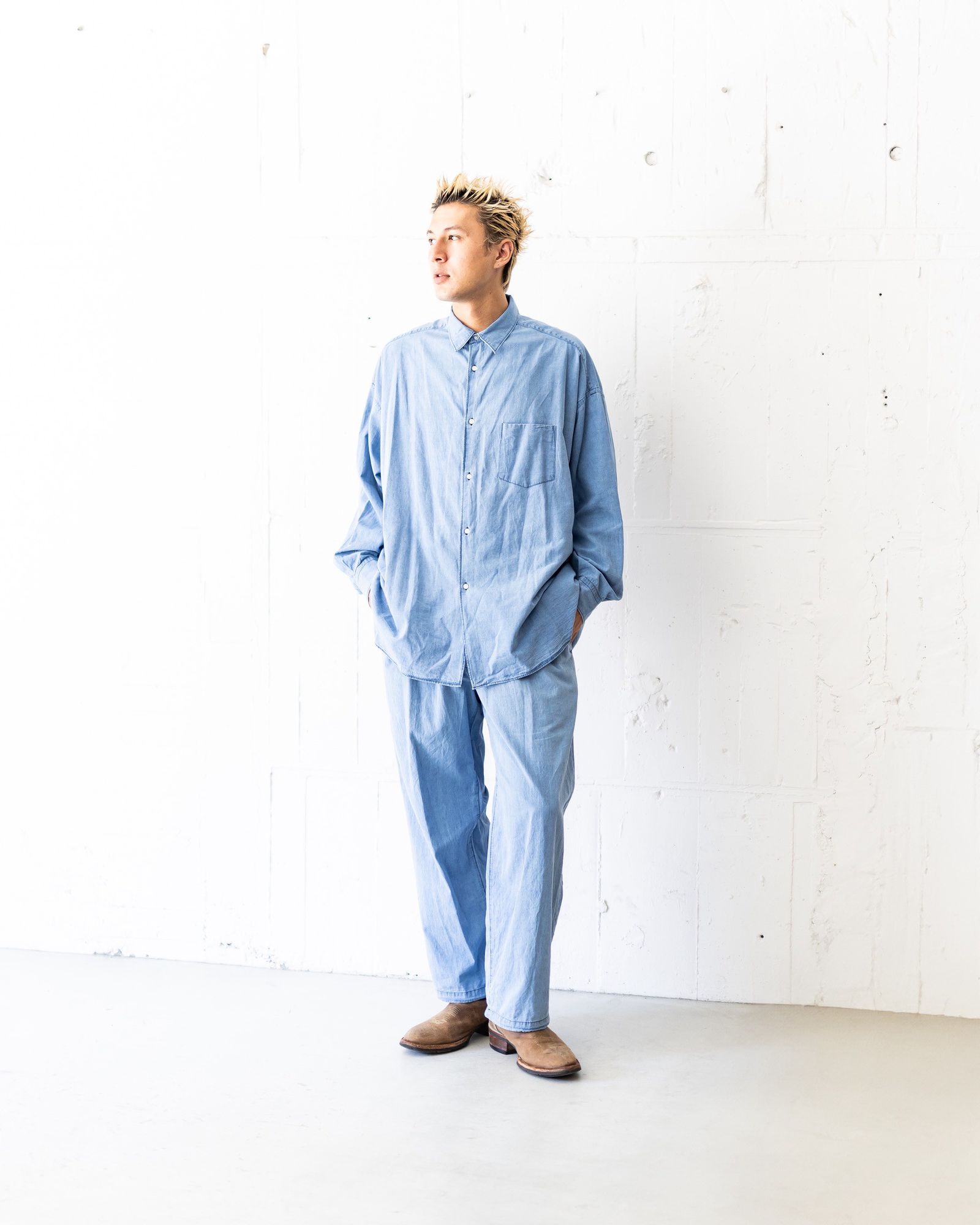 Graphpaper SIDOGRAS Indigo Poplin L/S Oversized Regular