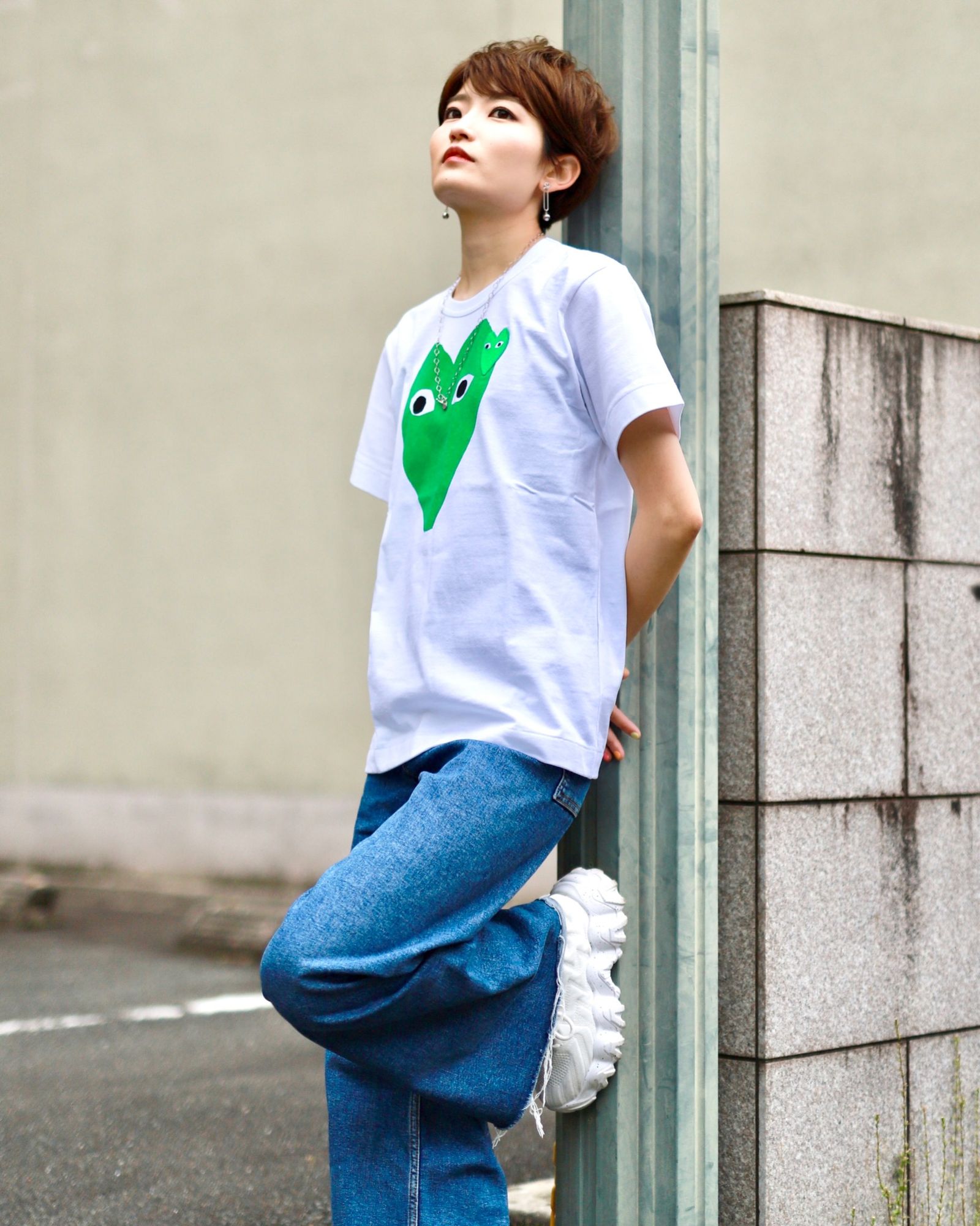 プレイコムデギャルソン グリーンハートTシャツ GREEN HEART (WHITE) WOMEN'S - S