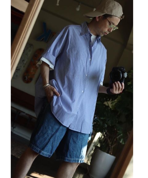 Graphpaper 22SS Broad Stripe S/S Oversized Regular Collar Shirt スタイル.2022.5.21.