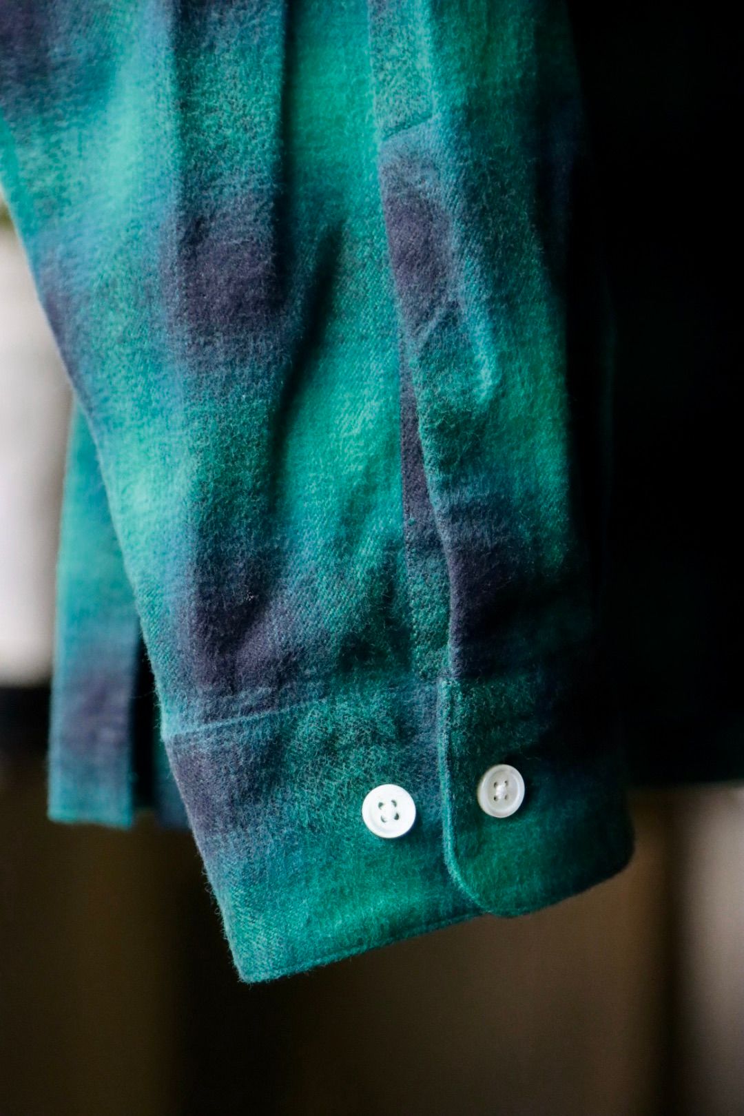 セダンオールパーパスFW23 Brushed Ombre Plaid Open Collar Shirt (SD23F-SH02)Green Plaid