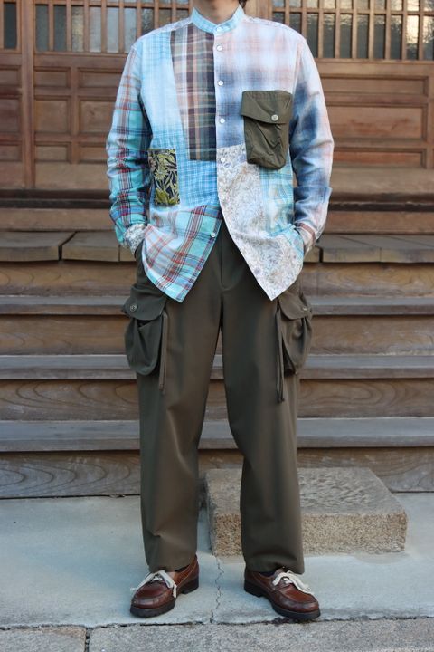 KHOKI Washi knit cardigan(22SS-K-03),Madras check shirt(22SS-B-03) style. 2022.02.21.