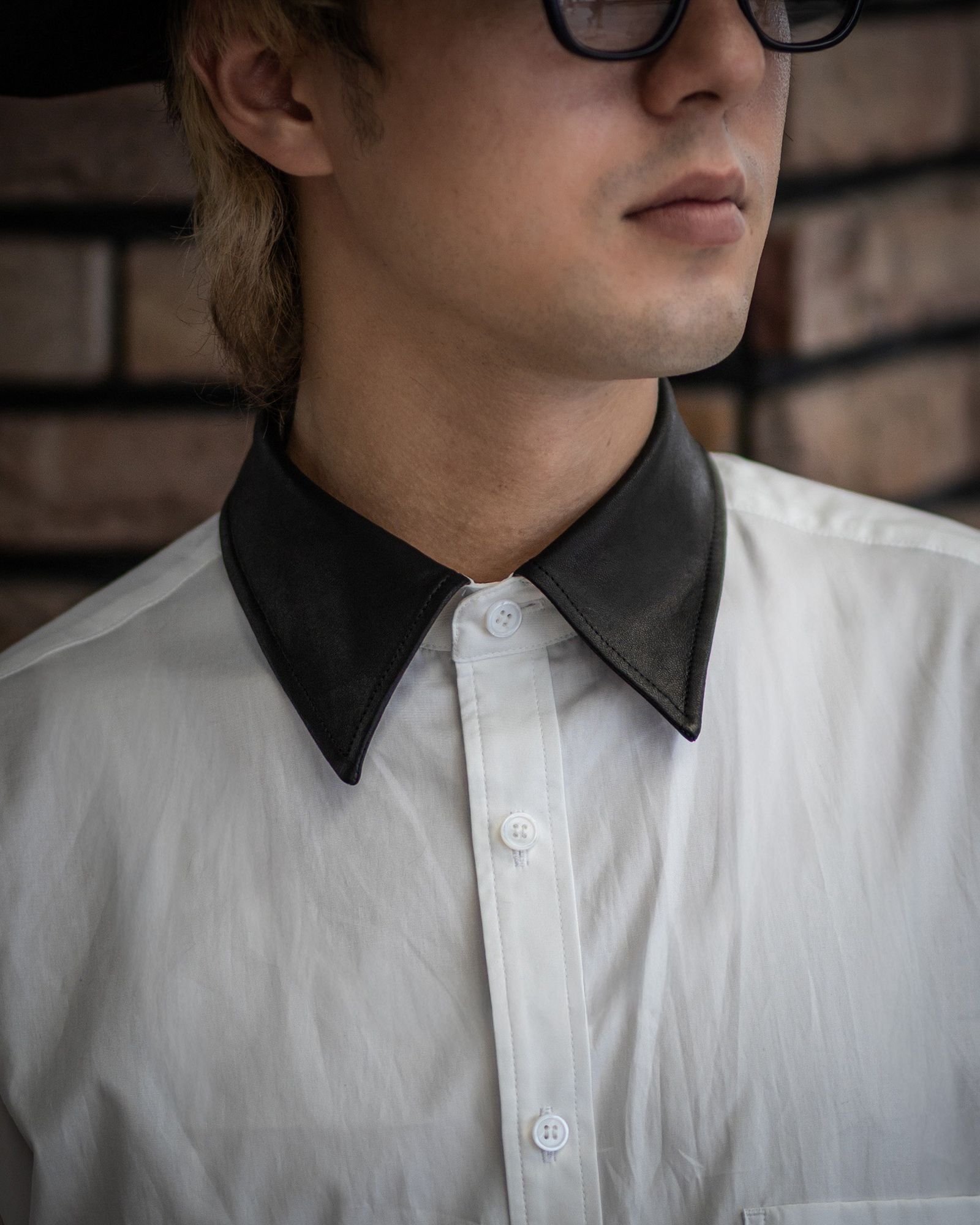Yohji Yamamoto カフスレザーコットンシャツ (HW-B59-831-1A26)WHITE×BLACK