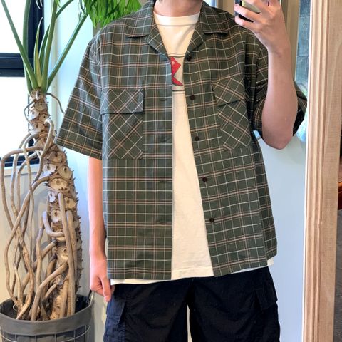 comme des garcons homme リネン綿チェック x 綿タイプライター S/S オープンカラーシャツ style.2022.5.17