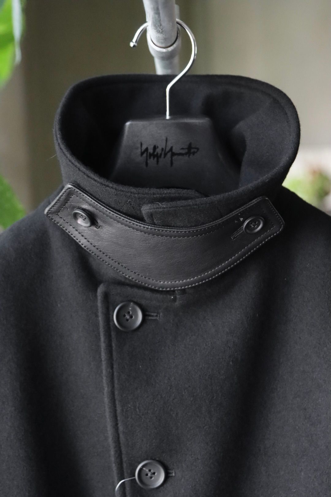 Yohji Yamamoto 革切り替え6つ釦ロングジャケット(HW-J42-832)BLACK☆新作発売！