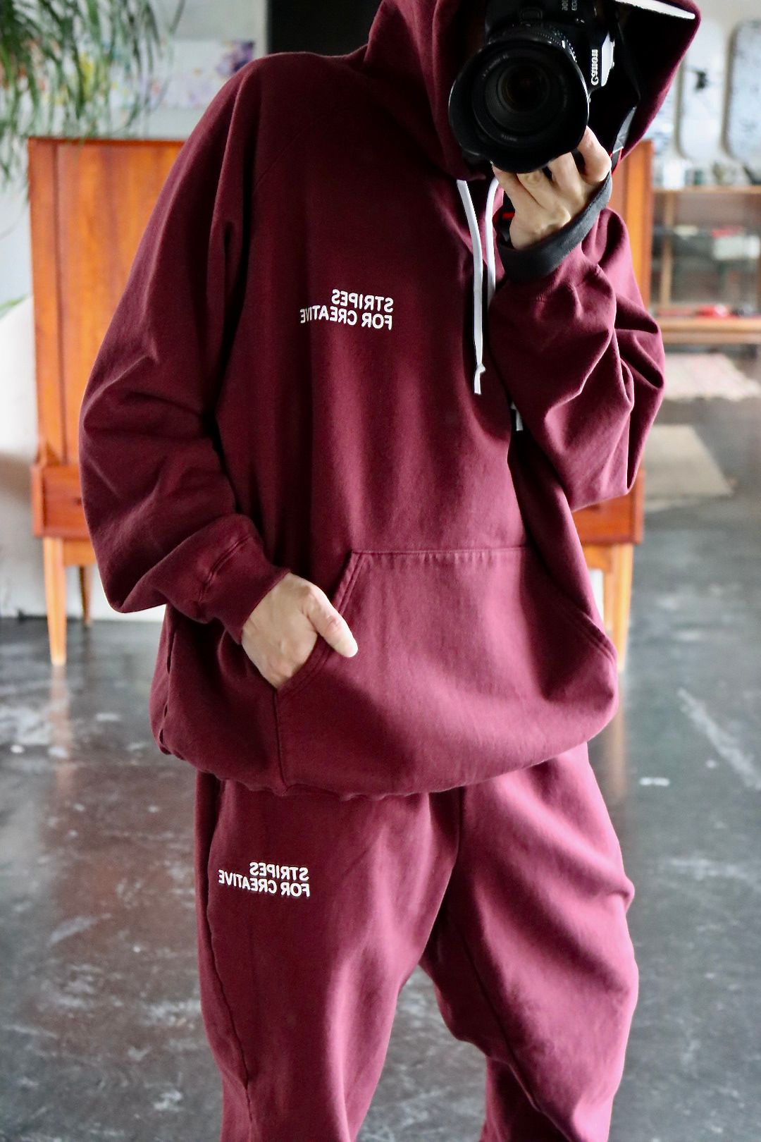 S.F.C RAGLAN HOODIE"BURGUNDY"style.