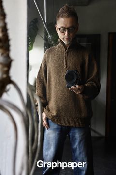 グラフペーパー Cotton Wool Slub Oversized Half Zip Knit(GU263-80603)BROWN