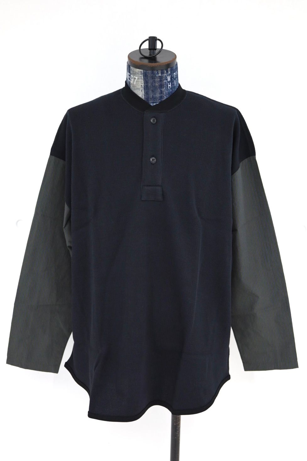 コムデギャルソンオム26SS ワッフルヘンリー切替えカットソー(HQ-T010-051)BLACK×KHAKI☆3月6日(金)発売！