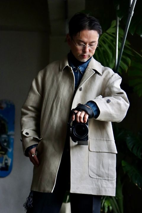 A.PRESSE Linen Half Coatスタイル