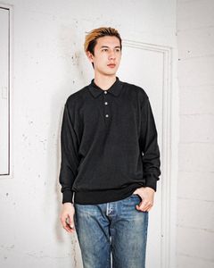 A.PRESSE Cotton Knit L/S Polo Shirts (BLACK)スタイル 2月8日(土)新作発売！