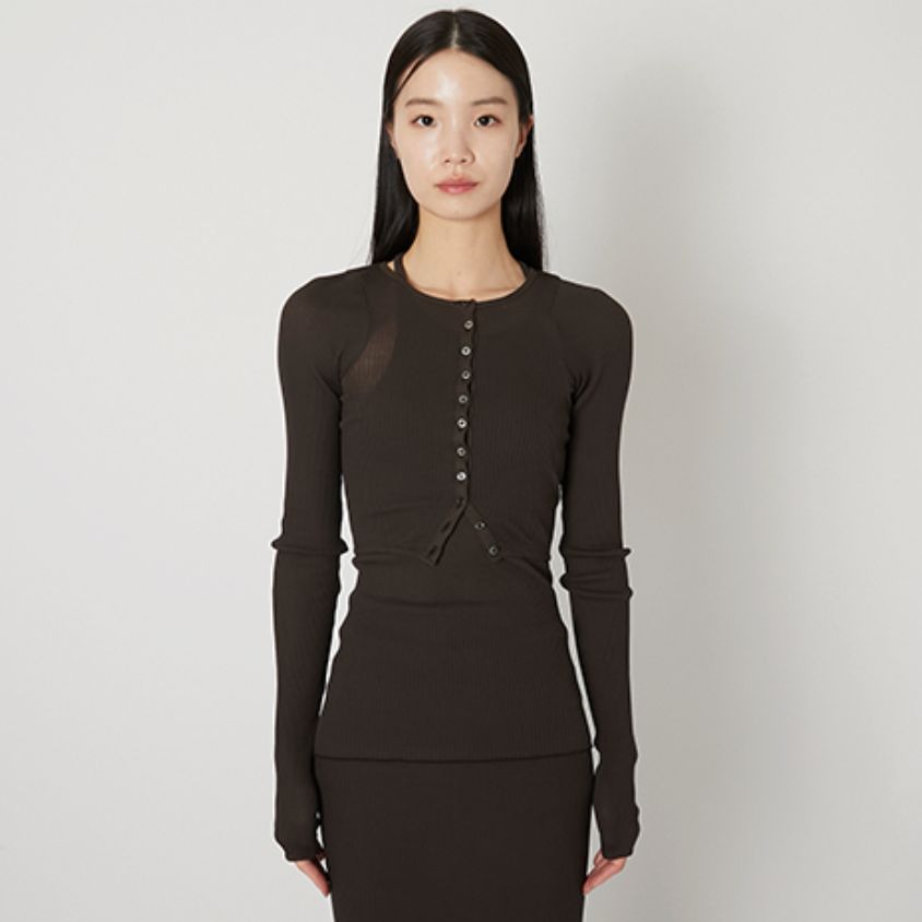 【Women's】プロダクトトゥエルブ  C/N Rib Cropped Button Up Top(26SS-WCS13)BROWN☆新作発売！