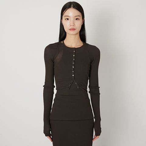 【Women's】プロダクトトゥエルブ  C/N Rib Cropped Button Up Top(26SS-WCS13)BROWN☆新作発売！