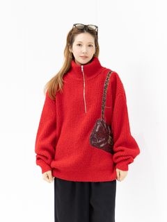 doublet ダブレット26AW TROMPE L’OEIL EMBROIDERY HALF ZIP KNIT (26AW56KN229)RED