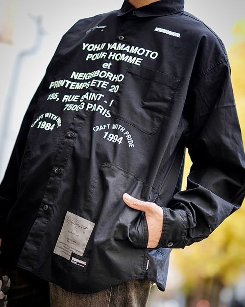 yohji yamamoto x NEIGHBORHOOD PRINT SHIRT LS (BLACK)スタイル