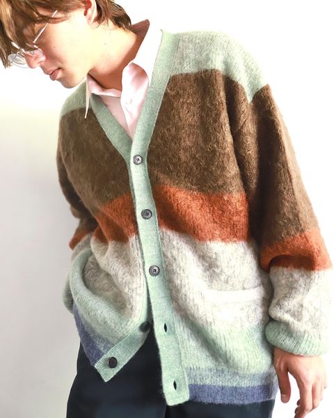 YOKE 23AW MOHAIR BORDER CARDIGAN"BROWN"スタイル