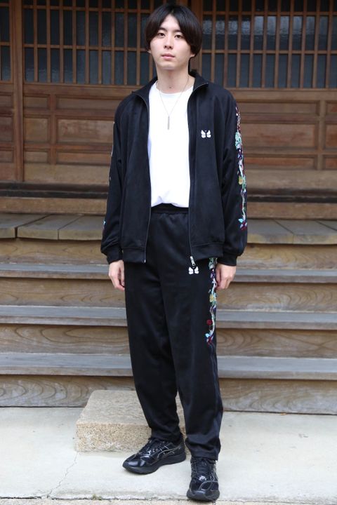 doublet CHAOS EMBROIDERY SUEDE TRACK PANTS"BLACK"style.2020.8.8.