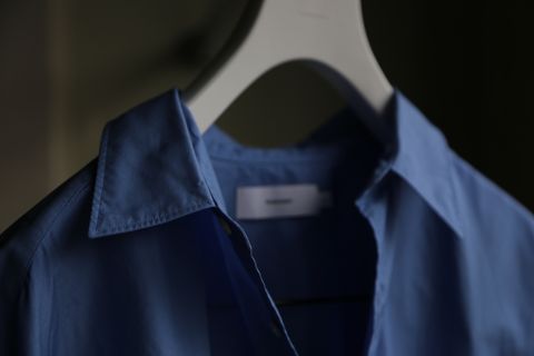 Graphpaper Broad L/S Oversized Regular Collar Shirt"BLUE"style.