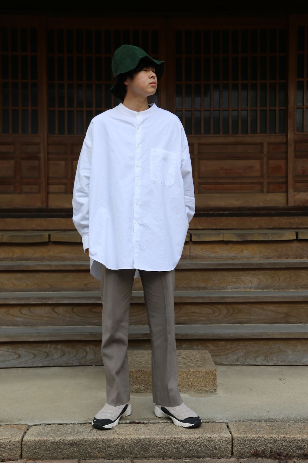 Graphpaper Oxford Oversized Band Collar Shirt(GM211-50137B) style 