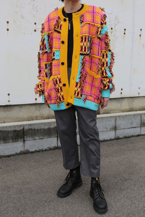 KIDILL 2020 A/W Chaotic Argyle Tartan Cardigan(KL459) "Yellow×Pink" style.2020.7.3.
