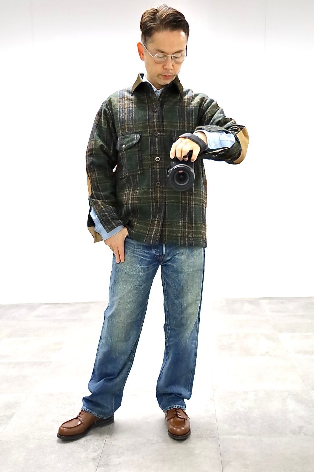 JUNYA WATANABE MAN FILSON Wネームウールチェックツイードレザージャケット2025.11.3.