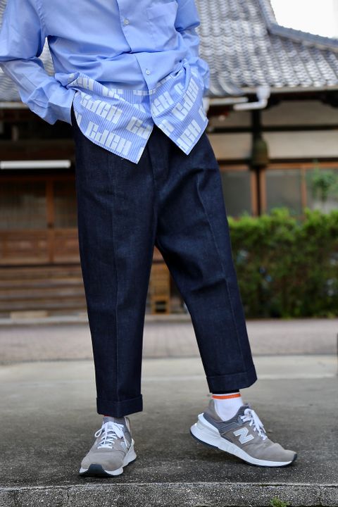 COMME des GARCONS HOMME 綿ツイル×綿ストライプロゴプリントシャツスタイル.2020.8.24.