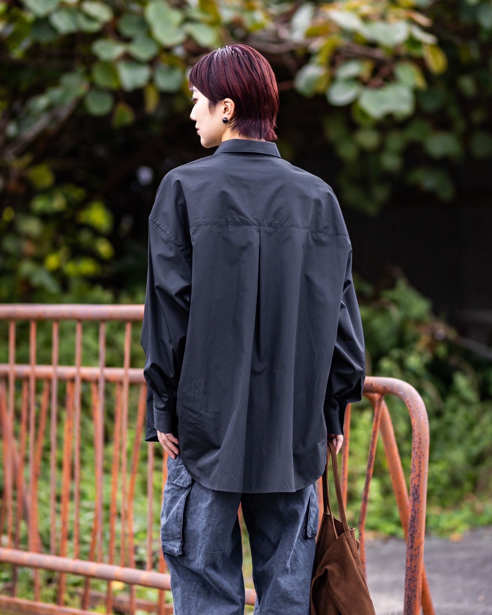 Graphpaper 25AW Women's  High Count Broad L/S Oversized Regular Collar Shirt(GL253-50033B)BLACK