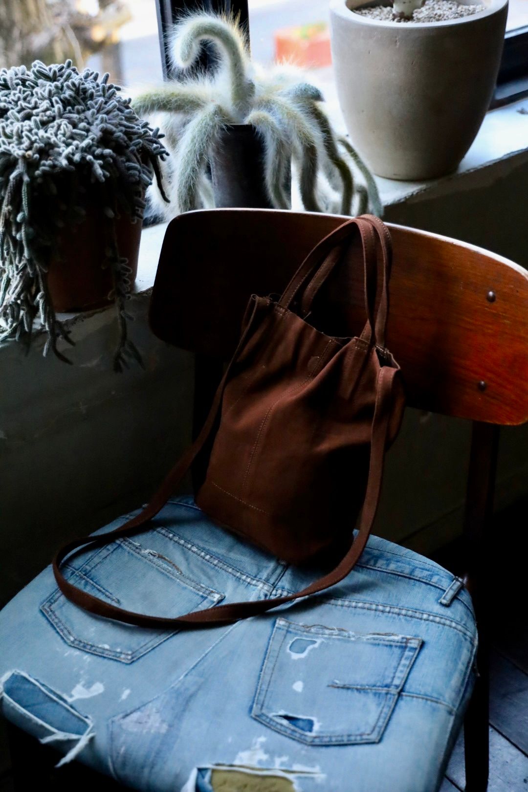 Morphee / モルフェトートバッグ 2WAY SMALL TOTE（LONG)OIL SUEDE BROWN
