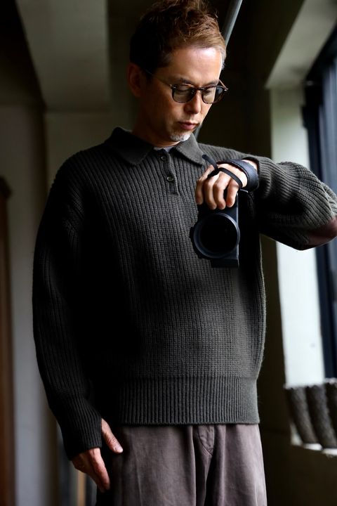 MARKAWARE 26AW RIBBED POLO COLLAR JUMPER"DARK OLIVE"スタイル