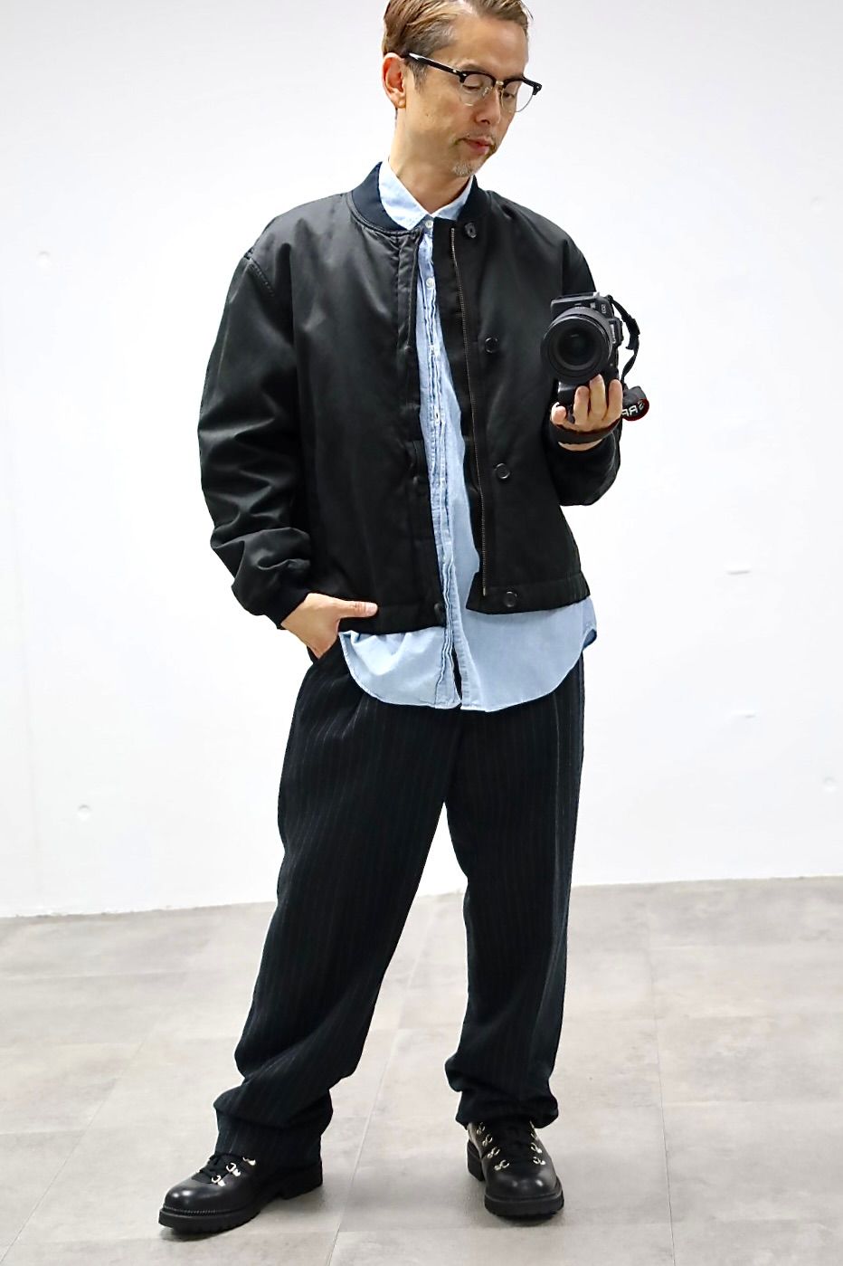 A.PRESSE Vintage Silk Bomber Jacketスタイル