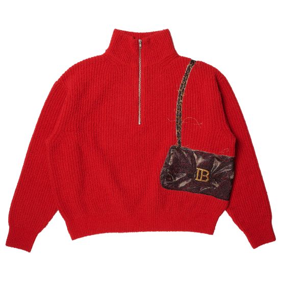 doublet ダブレット26AW TROMPE L’OEIL EMBROIDERY HALF ZIP KNIT (26AW56KN229)RED☆8月15日(土)発売！