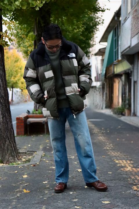 eYe JUNYA WATANABE MAN × THE NORTH FACE WネームNUPTSE JACKETスタイル
