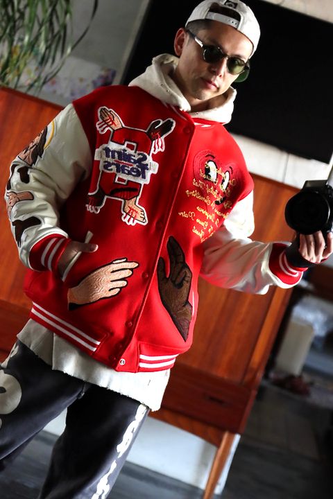 ©SAINT M×××××× ×DENIM TEARS「SAINT TEARS」STUDIUM JACKET (SM-S22-0000-058)RED.style