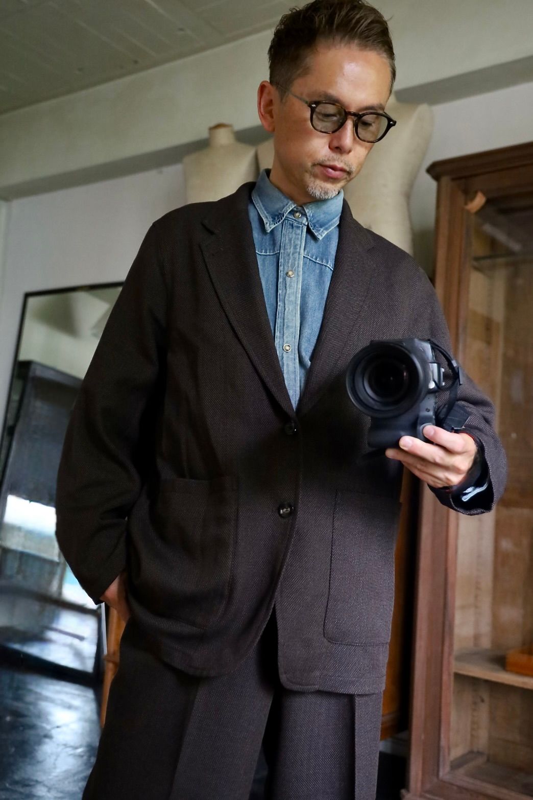 marka 26AW STROLL AROUND JACKET"BROWN BIRD’S-EYE"スタイル
