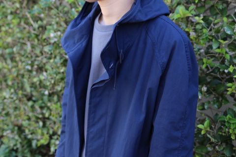 COMME des GARCONS HOMME 綿ナイロンウェザーフーデッドコート"NAVY"Style.2020.9.22.