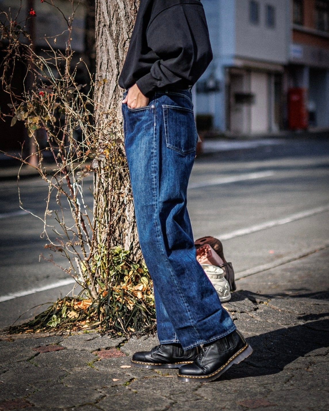 ヒカゲページ グラフペーパー Selvage Denim Five Pocket Tapered Pants(DARK