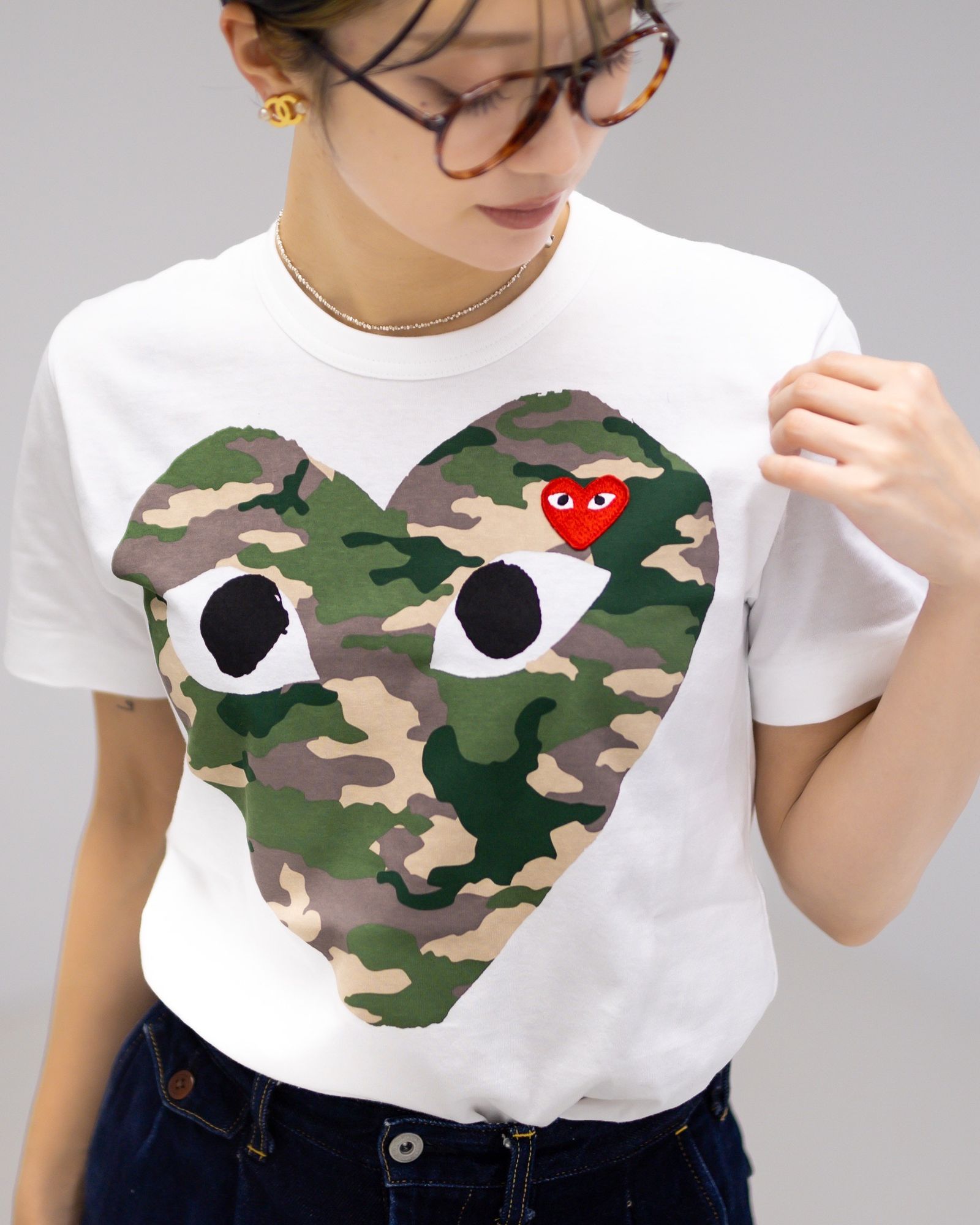 PLAY COMME des GARÇONS カモフラージュハートTシャツ L PLAY COMME des GARCONS - プレイコムデギャルソン カモ柄ハートT