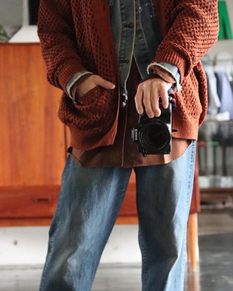 YOKE MESHED KNIT CARDIGAN"ORANGE"style.2022.2.21.
