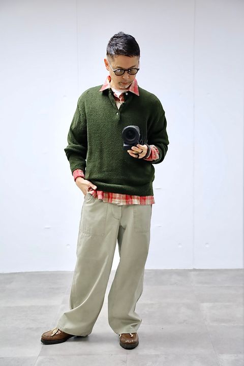 A.PRESSE 2026 STYLE1 Vintage Cotton Silk Nep Twill Check Shirts"RED"スタイル