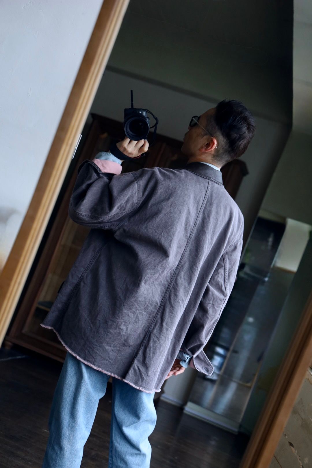 YOKE COTTON CUT-OFF COVERALL JACKET"DUSTY PINK"スタイル