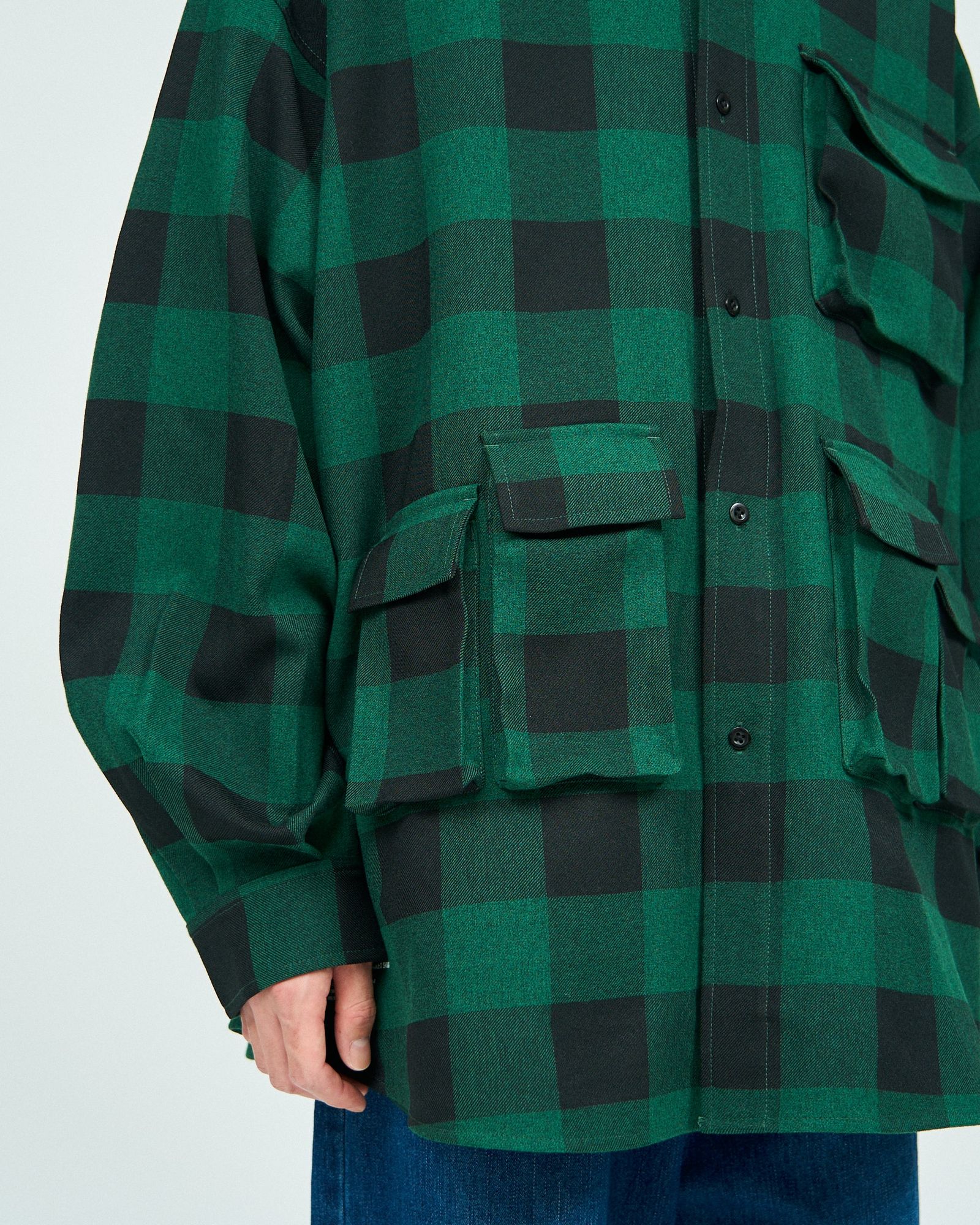 フレッシュサービス BUFFALO CHECK MULTI POCKET SHIRT(FSC243-50133)GREEN CHECK
