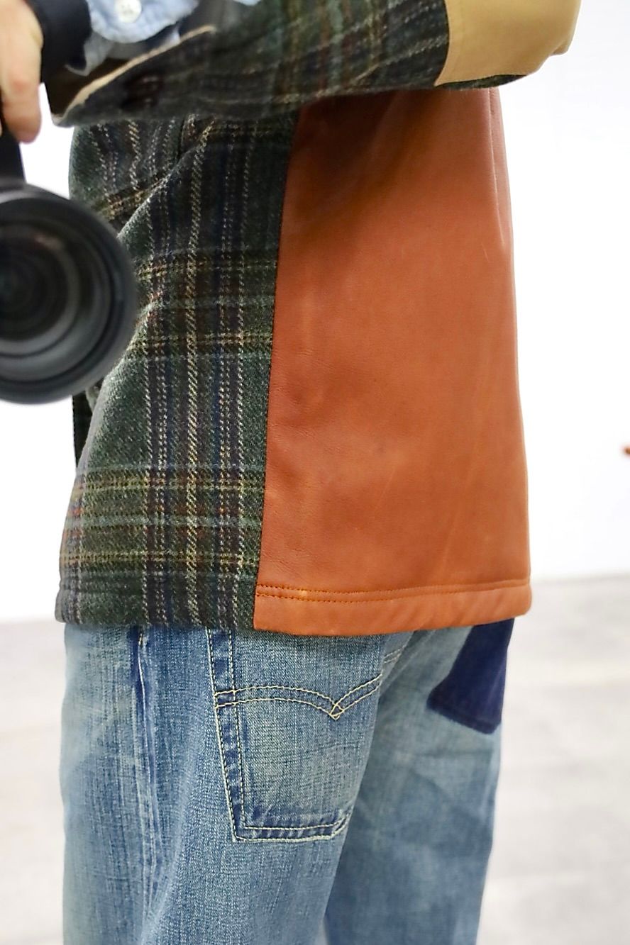 ジュンヤワタナベマン 25AW FILSON Wネーム ウールチェックツイードレザージャケット(WP-B002-051)