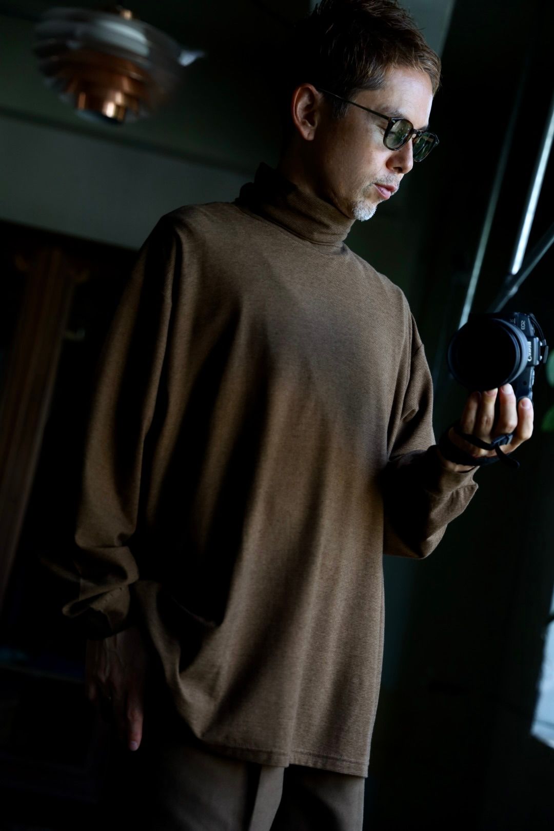グラフペーパー Cotton Wool Ripple High Neck L/S Tee(GM263-70305)BROWN