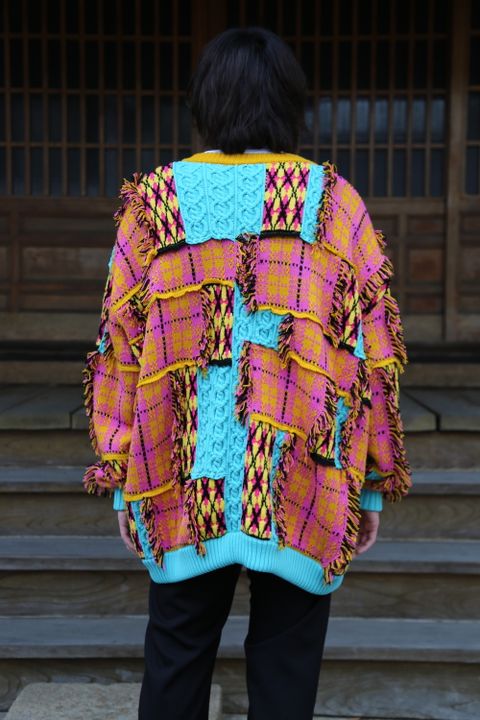 KIDILL 2020 A/W Chaotic Argyle Tartan Cardigan(KL459) "Yellow×Pink" style.2020.7.10.