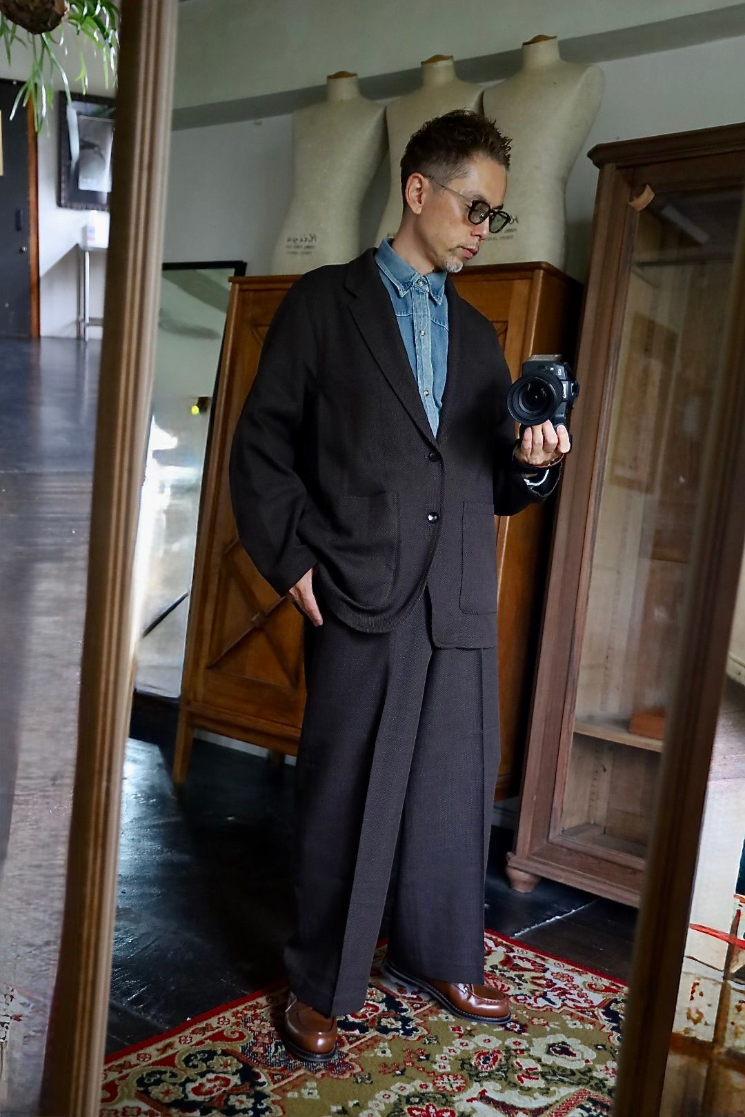 マーカ 26AW SINGLE PLEAT WIDE TROUSERS(M26C10PT02C)BROWN BIRD’S-EYE☆新作発売！