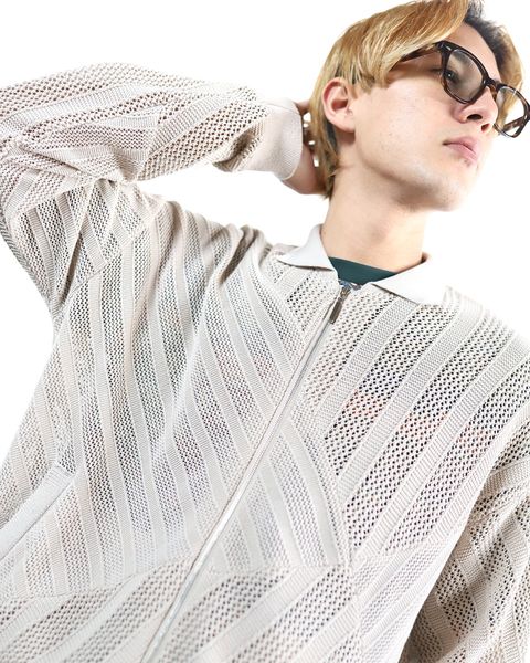 YOKE 新作 COTTON MESH STRIPE ZIP-UP CARDIGAN style.2024.2.23
