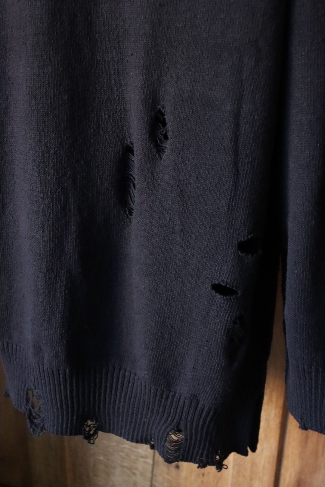 ヨウジヤマモト24SS 7G1P HOLE DESIGN DAMAGED LONG SLEEVE(HS-K16-094-2)BLACK
